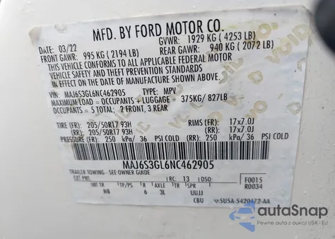 2022 Ford Ecosport Se z USA, uszkodzony, nr VIN MAJ6S3GL6NC462905